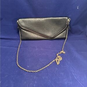 VINTAGE 90’s Black Leather Clutch with Chain Strap